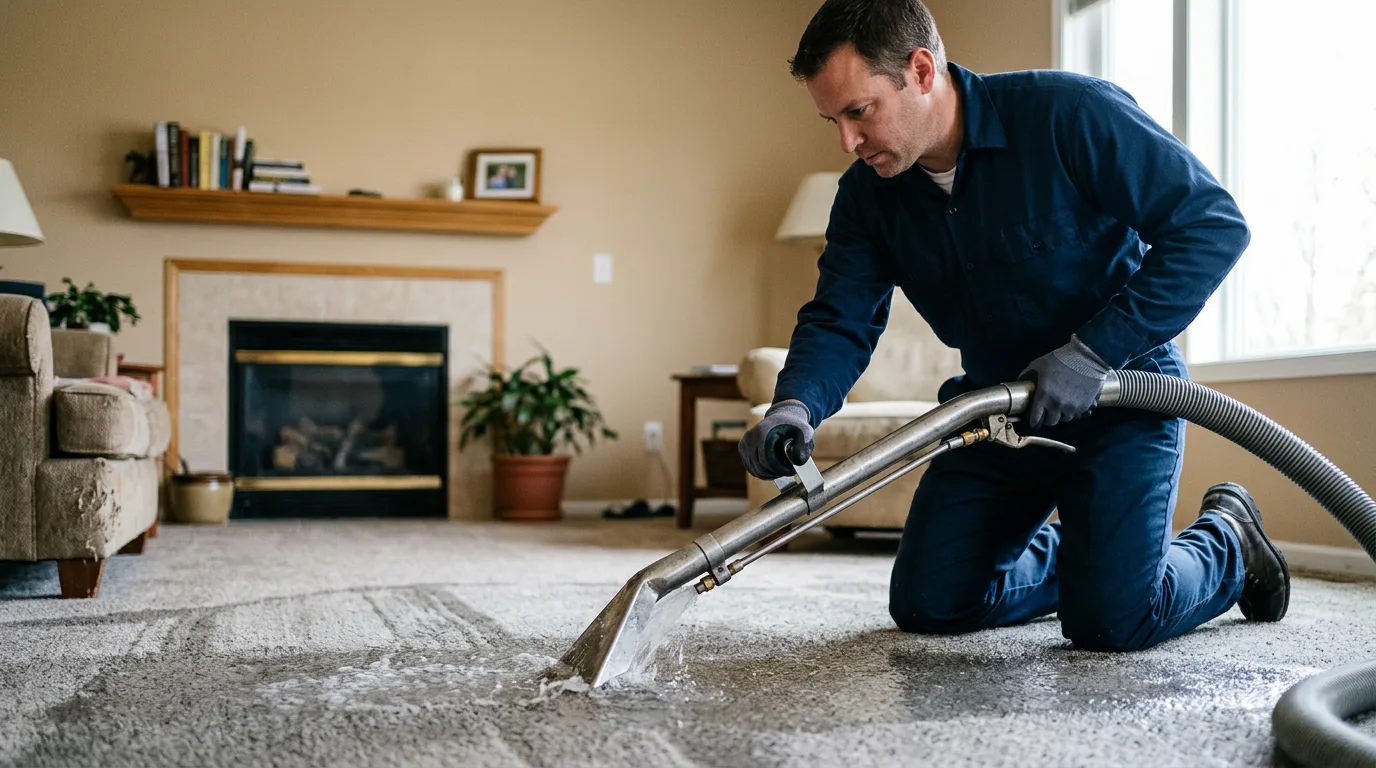 Water damage restoration technician working near Dunfermline, IL